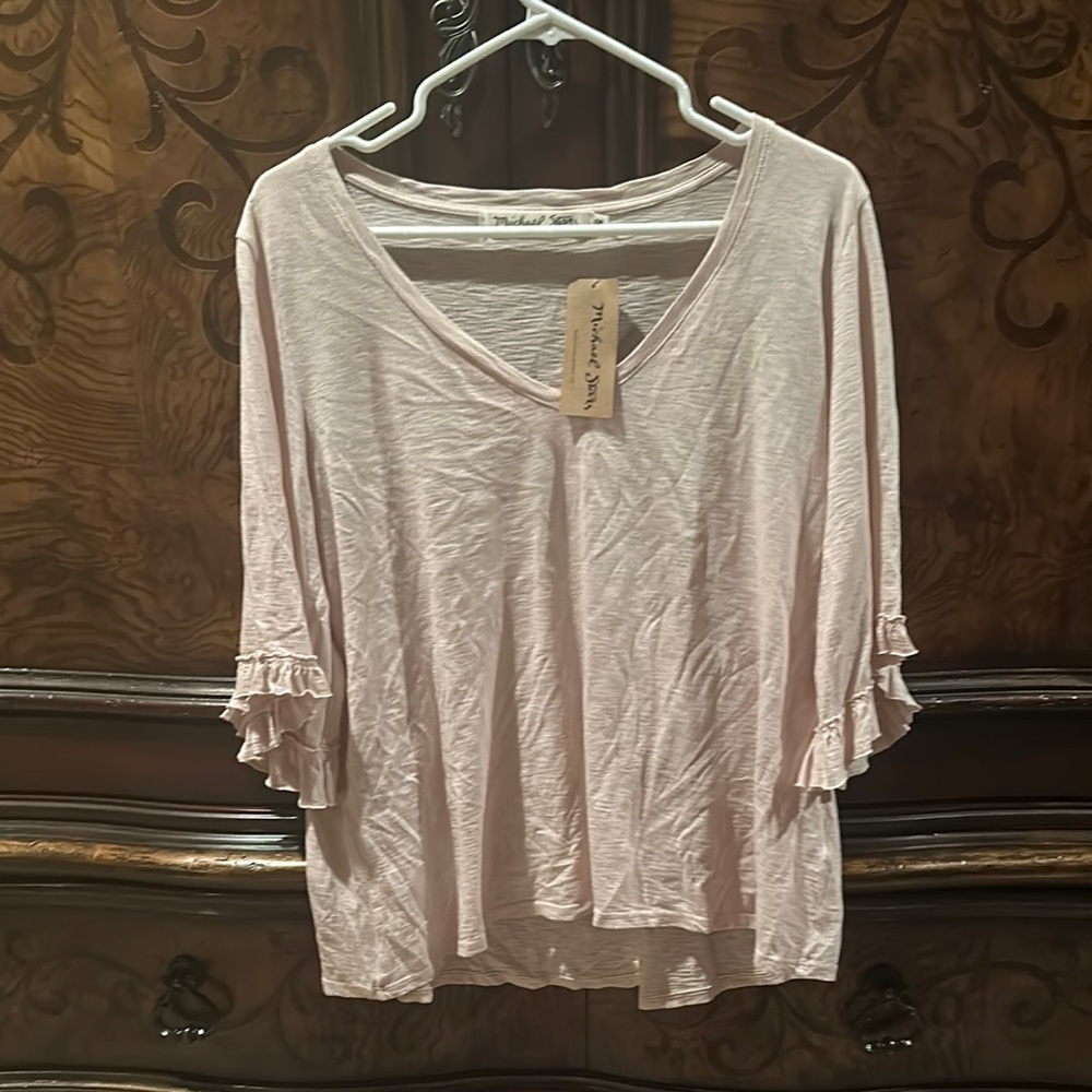 Michael Stars Pink Ruffle Sleeve Top